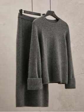 Cozy Charcoal Gray Knit Sweater and Skirt Set